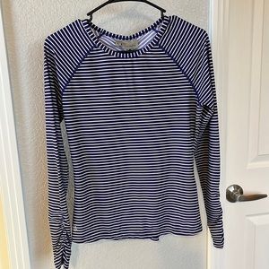 Athleta Royal blue purple and White Striped Rash Guard S